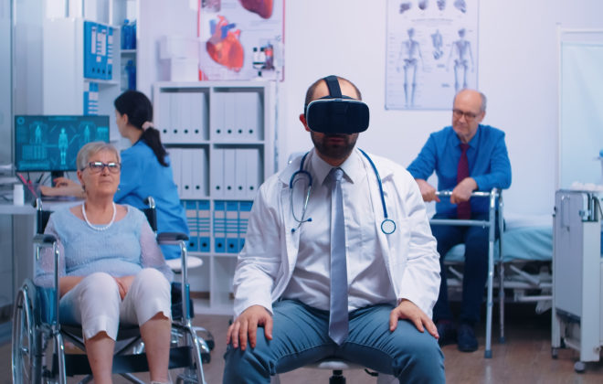 Doctor wearing VR headset