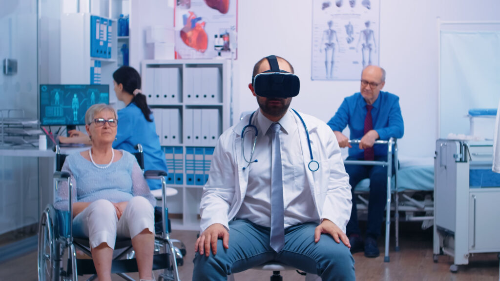 Doctor wearing VR headset
